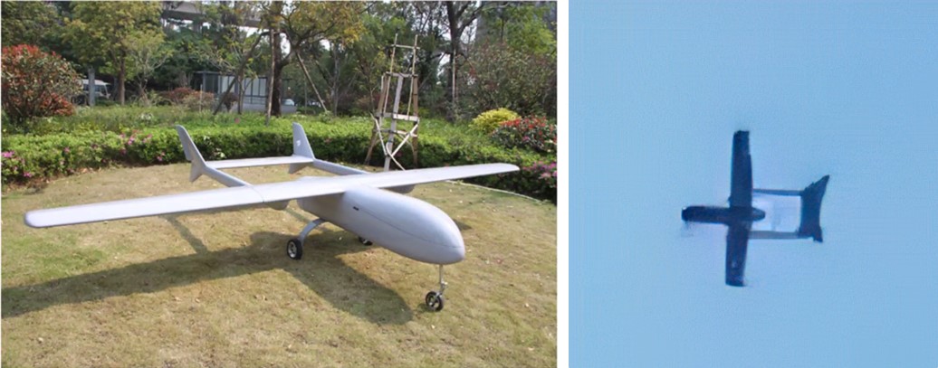 Left: The Mugin-5 Pro 5000mm Carbon Fiber UAV Platform. Right: Screenshot	of UAV that attacked Russian oil refinery