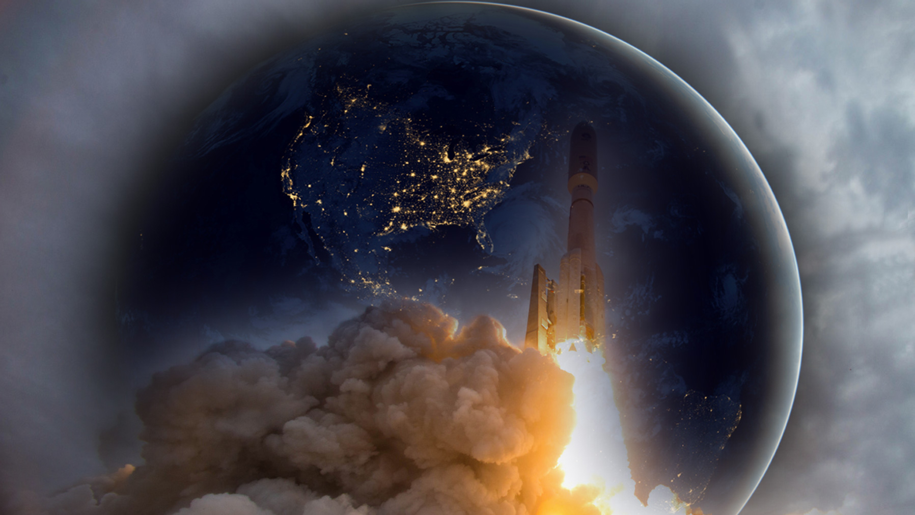 abstract image of shuttle merging with a night time earth