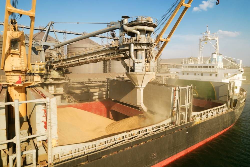 Grain loaded on ship in Ukraine