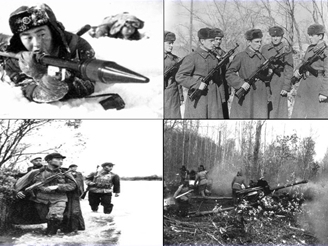 A collage of various moments from the Sino-Soviet War
