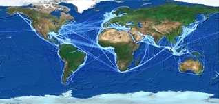 The map of the world with trade routes