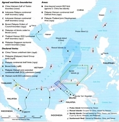 A map of the South China Sea with the nine-dash line
