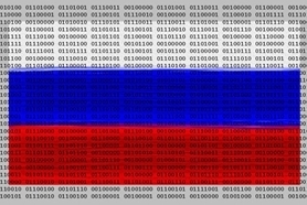 Russian flag with code overlaying it