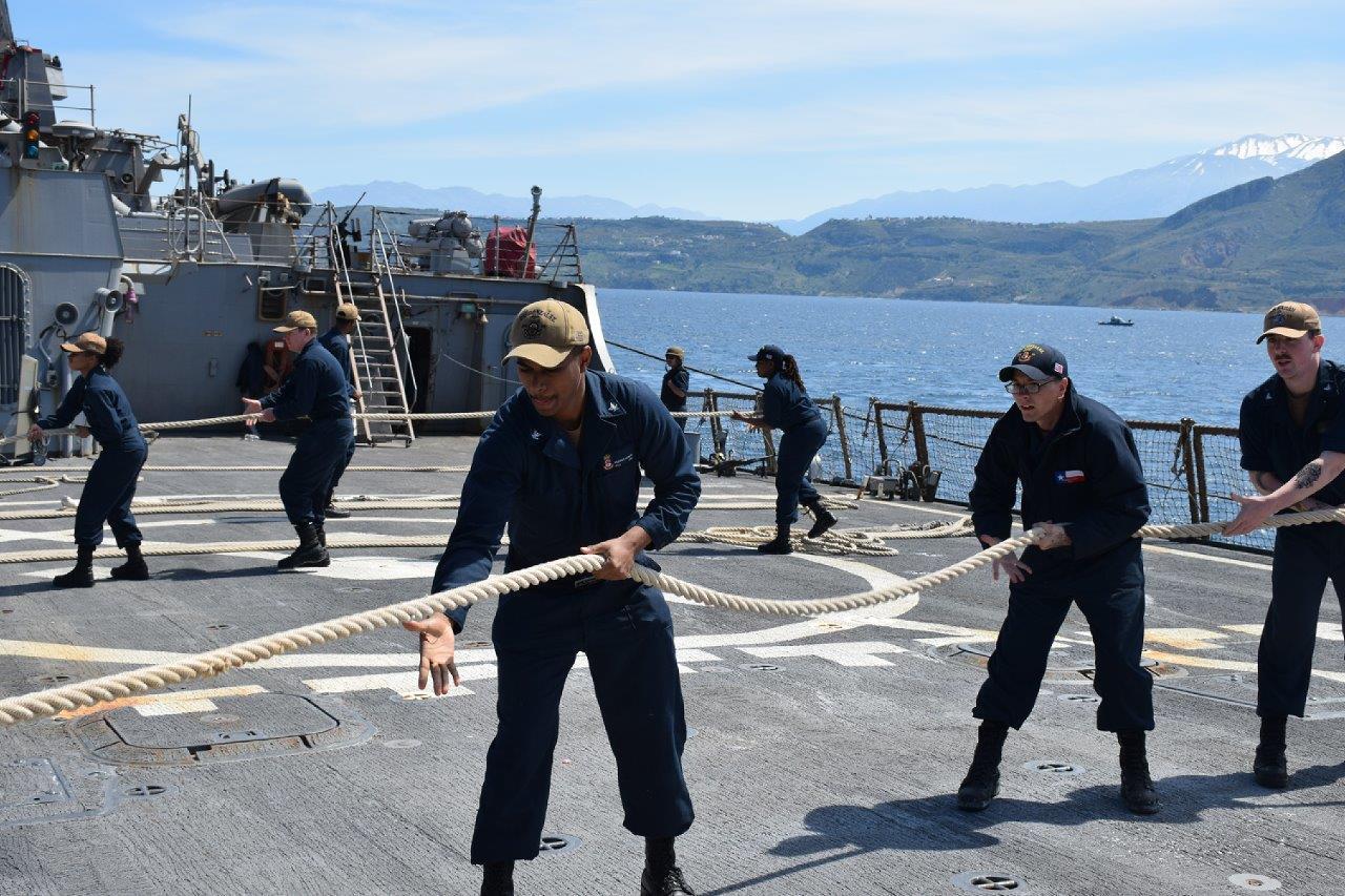 seamen on the deck of a carrier