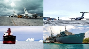 Two U.S. Navy Lockheed US- 3A Vikings;  A Royal Canadian Air Force C-17 Globemaster III and two C-130J Super Hercules aircraft; Guided-missile submarine USS Florida (SSGN 728); GREENLAND (2010) Military Sealift Command-chartered dry cargo ship MV American Tern