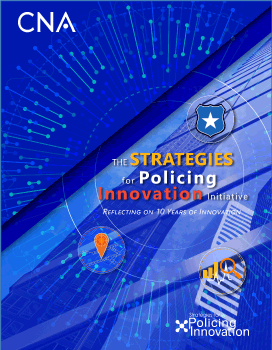 A blue cover for CNA's report on Strategies for Policing Innovation