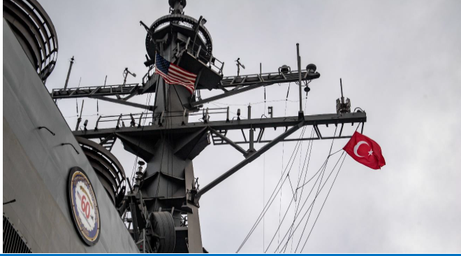 : “BLACK SEA (Aug. 16, 2019) The Arleigh Burke-class guided-missile destroyer USS Porter (DDG 78) transits the Black Sea en route to a scheduled port visit to Golcuk, Turkey, Aug. 16, 2019. Porter, forward-deployed to Rota, Spain, is on its seventh patrol in the U.S. 6th Fleet area of operations in support of U.S. national security interests in Europe and Africa.)” (U.S. Navy photo by Mass Communication Specialist 3rd Class T. Logan Keown/Released)