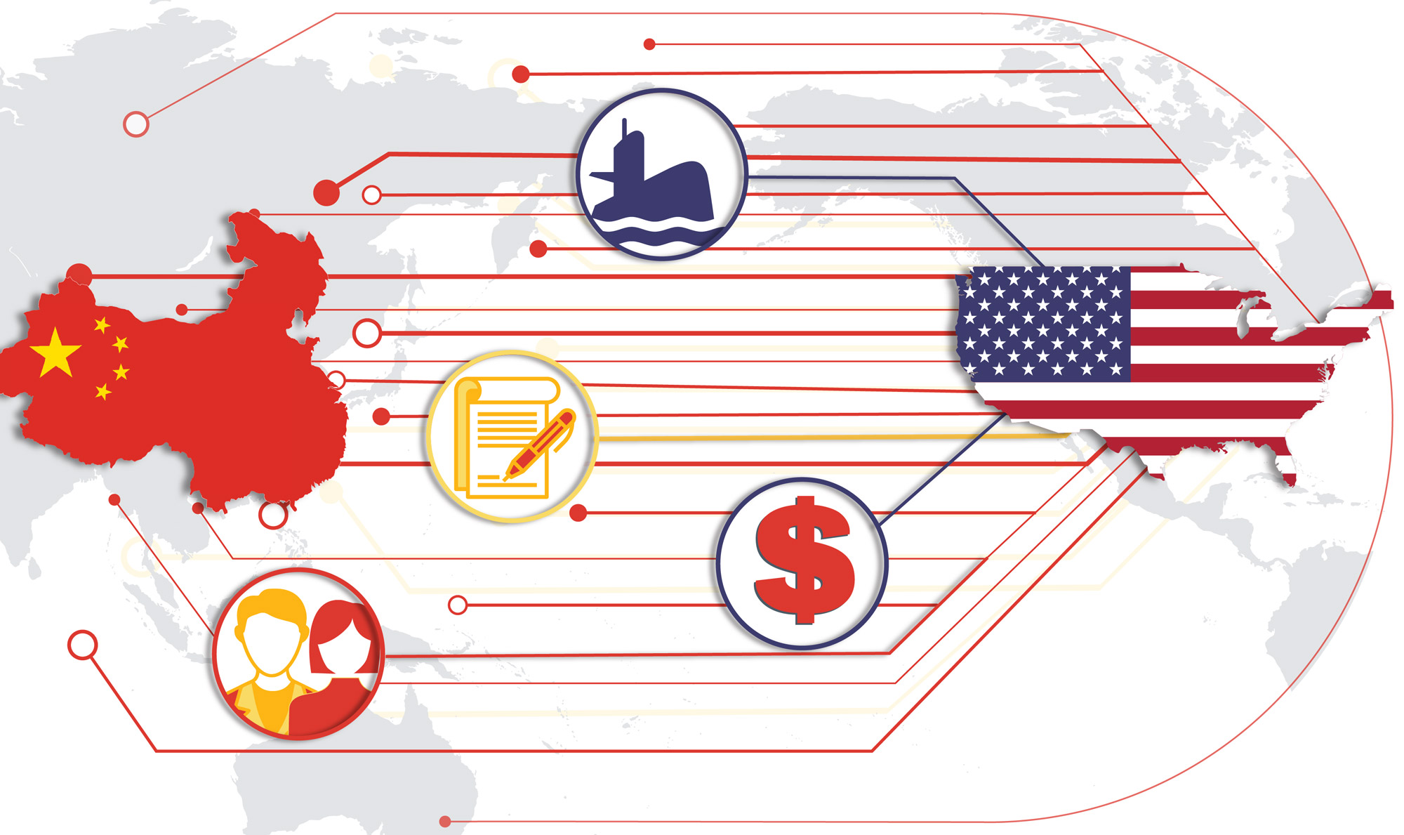 map with data lines coming from U.S. to China