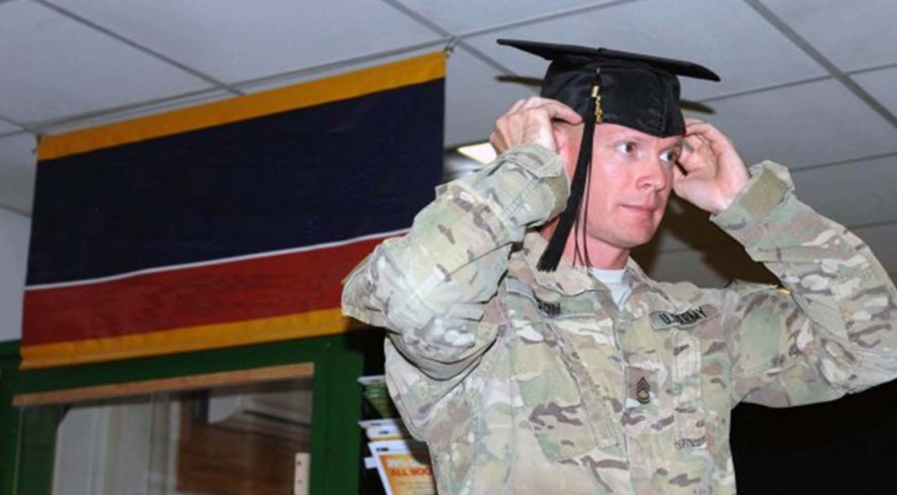 Twenty years after his high school graduation, SFC Joshua Moon, an Army reservist from Beech Grove, Tennessee, graduated with an associate of science degree from Motlow State Community College. Deployed to Afghanistan in support of Operation Enduring Freedom, Moon was able to complete his degree with help from the Army's Tuition Assistance program and the handful of education counselors currently deployed to Afghanistan to support soldiers' educational needs.