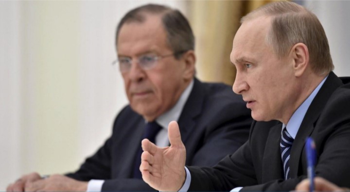 Russian President Vladimir Putin (R) and Foreign Minister Sergei Lavrov attend a meeting with French Foreign Minister Jean-Marc Ayrault at the Kremlin in Moscow, Russia, April 19, 2016,” Reuters, April 19, 2016, https://pictures.reuters.com/archive/RUSSIA-FRANCE-- GF10000388343.html.