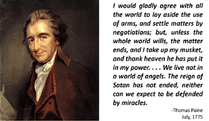 A portrait of Thomas Paine next to one of his quotes