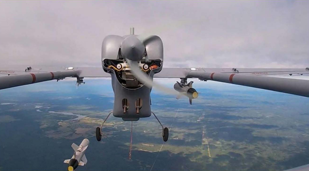 Unmanned drone firing a missile