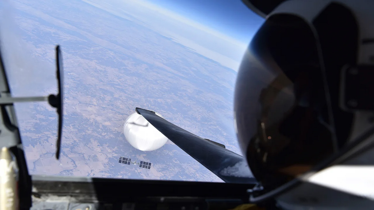 Chinese spy balloon taken by air force pilot with the earth in the background. Department of Defense photo