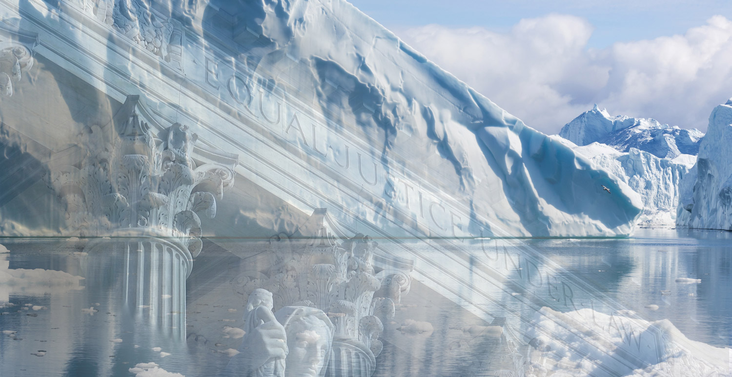 judicial building with columns screened in water and glacier